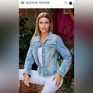 **BRAND NEW** Boston Proper Pearl Embellished Denim Jean Jacket MSRP $200